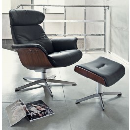 Conform Timeout inklusive Hocker "Standard-Express" - Leder Fantasy schwarz, Holzschale Walnuss, Sternfuß Aluminium